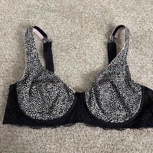 Intimates underwire bra 40C black with white pink polka dots lace coquette sexy